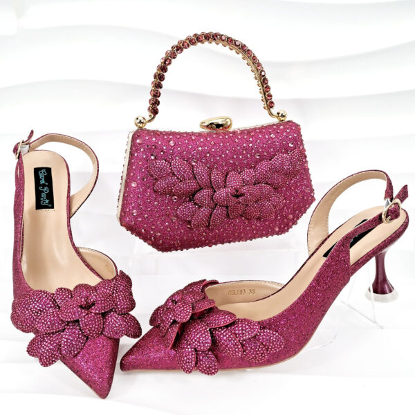 Cross-border Ladies Party Shoes Bag Set Handmade Leaf Decorative Wine Glass Heel - Image 10