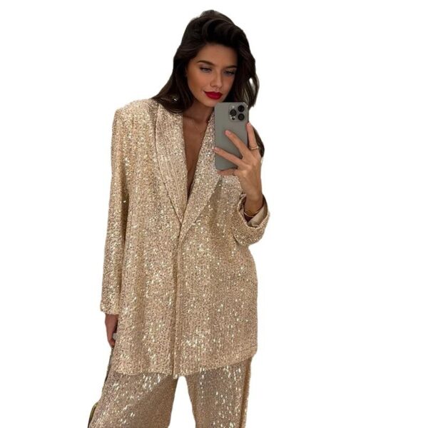 Casual Women's Clothing Sequin Blazer Trousers Suit - Image 2