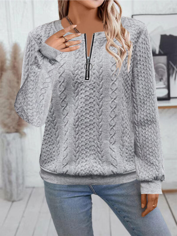 Casual Neckline Long-sleeve Zipper Sweaters Women's Clothing - Image 2