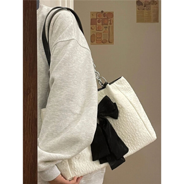 Bow Tote Large Capacity Canvas Shoulder Bag - Image 10