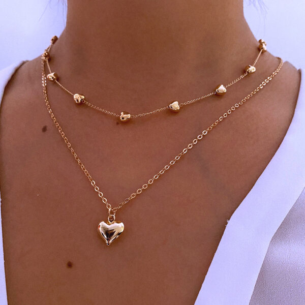 Double-layer Heart Pendant Fine Chain Necklace For Women Multilayer Gold Color Metal Necklaces Fashion Jewelry Accessories - Image 3