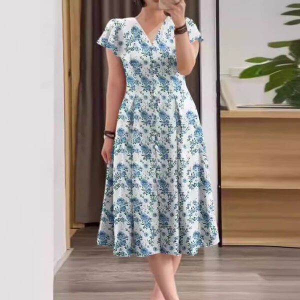 Floral Button Short Sleeve Women's Clothing Dress - Image 4