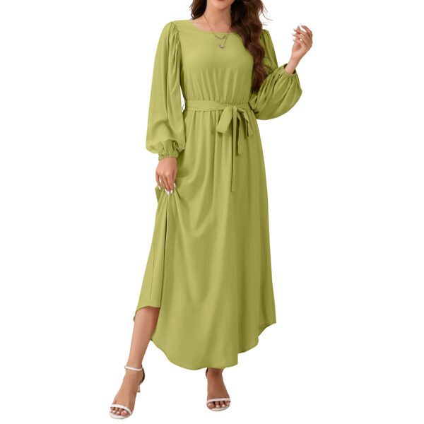 Autumn Round Neck Bubble Long Sleeve Dress Women's Clothing European And American - Image 5