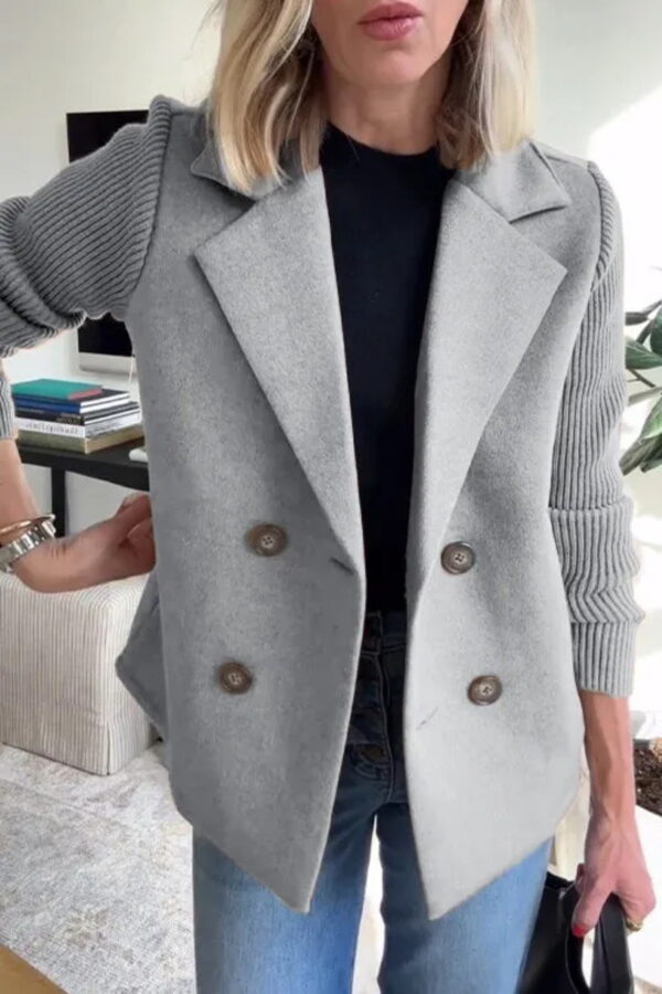 Double Breasted Lapel Jacket Fashion Knitted Sleeves Splicing Design Coat Outerwear Women's Clothing - Image 7