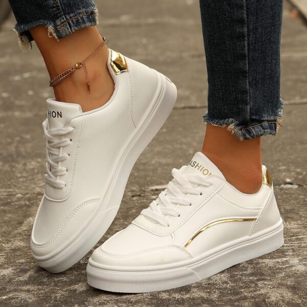 Lace-up White Flats Shoes Fashion Round Toe Slip-on Thick Sole Casual Shoes For Women - Image 6