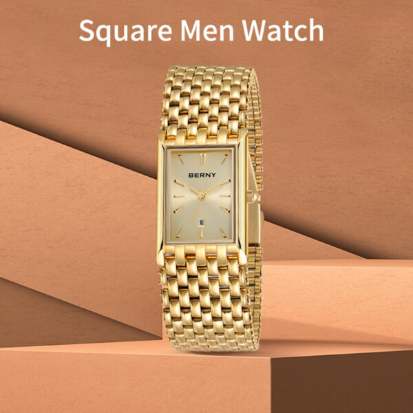 Ultra-thin Gold Quartz Watch Rectangular Men's Watch - Image 3