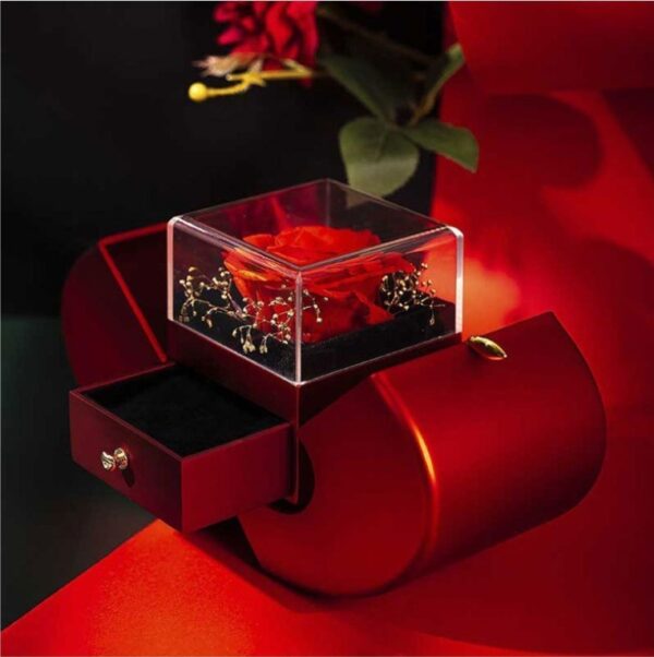 Fashion Jewelry Box Red Apple Christmas Gift Necklace Eternal Rose For Girl Mother's Day Valentine's Day Gifts With Artificial Flower Rose Flower Jewelry Box - Image 3