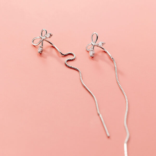 S925 Silver Bow Hanging Earrings Korean Style Lady Temperament - Image 4