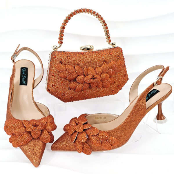 Cross-border Ladies Party Shoes Bag Set Handmade Leaf Decorative Wine Glass Heel - Image 5