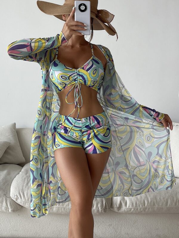 3pcs Pring Bikini With Long Sleeve Cardigan Fashion Summer Beach Swimsuit Women - Image 7