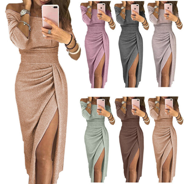 Bodycon Sexy Off Shoulder Party Dinner sequin Dress Elegant Long-sleeved - Image 3