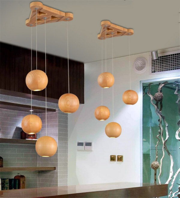 Nordic wood solid wood ball chandelier creative personality living room dining room hanging lamps - Image 3