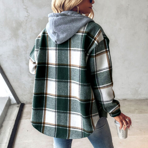 European And American Fashion Women's Wear Solid Color Plaid Hooded Jacket - Image 3