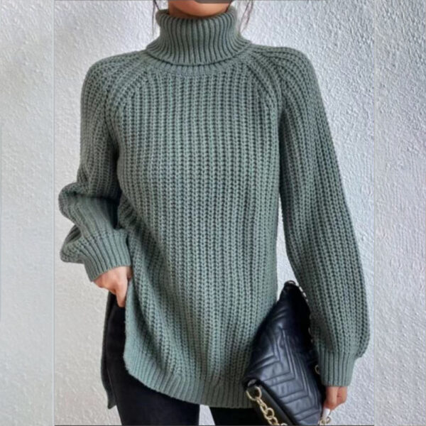 Turtleneck Pullover Sweater With Split Design Fashion Simple Solid Color Long Sleeve Tops Women's Clothing - Image 7