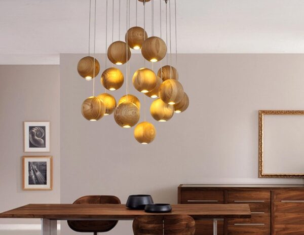 Nordic wood solid wood ball chandelier creative personality living room dining room hanging lamps - Image 5