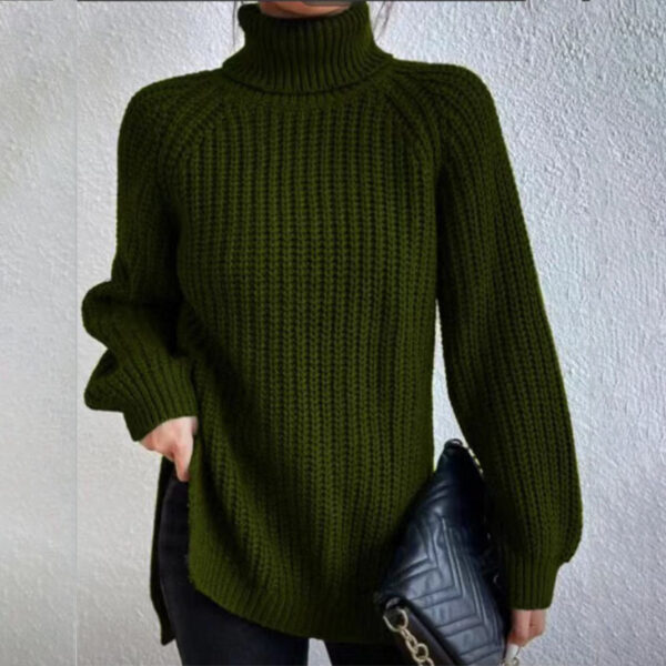 Turtleneck Pullover Sweater With Split Design Fashion Simple Solid Color Long Sleeve Tops Women's Clothing - Image 2