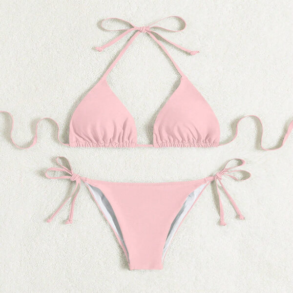 Pure Color Tied Halter Bikini Swimsuit - Image 6