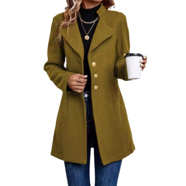 Solid Color Slim Women Woolen Coat Outerwear - Image 3