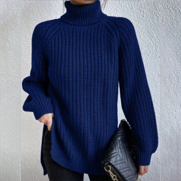 Turtleneck Pullover Sweater With Split Design Fashion Simple Solid Color Long Sleeve Tops Women's Clothing - Image 5