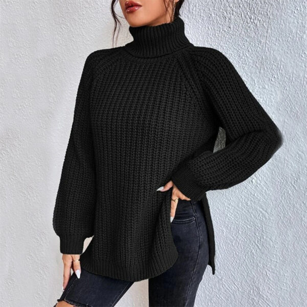 Turtleneck Pullover Sweater With Split Design Fashion Simple Solid Color Long Sleeve Tops Women's Clothing - Image 4