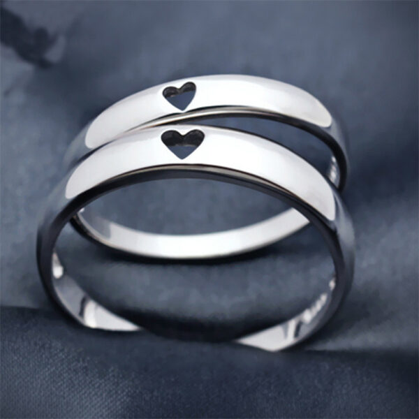 925 Silver Heart Hollow Rings For Men And Women Couples - Image 2