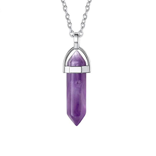 Natural Stone Amethyst Necklace Hexagon Prism Bullet Pendant Moonstone Wire Winding Pendant - Image 6