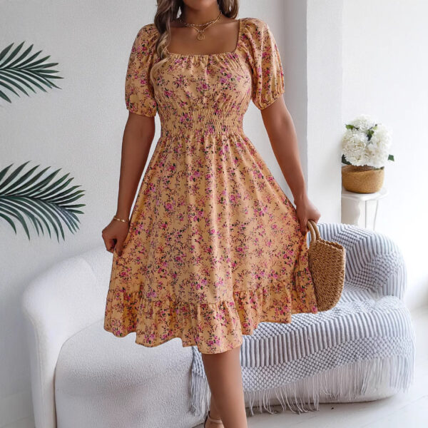 Floral Square Collar Ruffles Dress Women's Clothing - Image 5