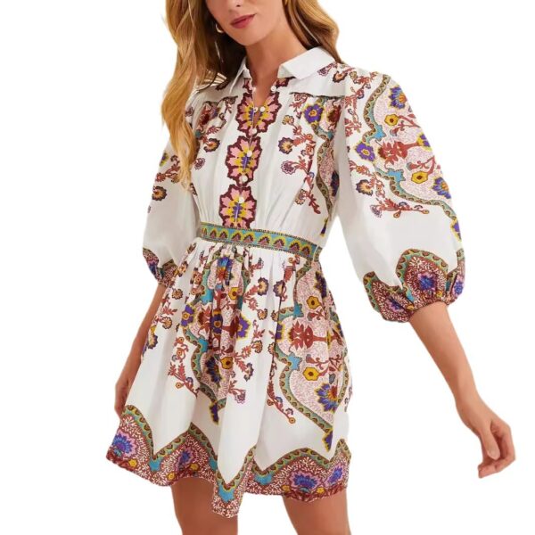 European And American Autumn Ethnic Print Pocket Dress - Image 3