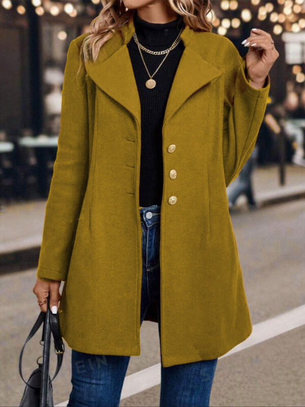 Solid Color Slim Women Woolen Coat Outerwear - Image 5