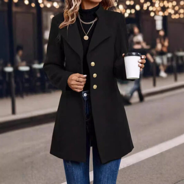 Solid Color Slim Women Woolen Coat Outerwear