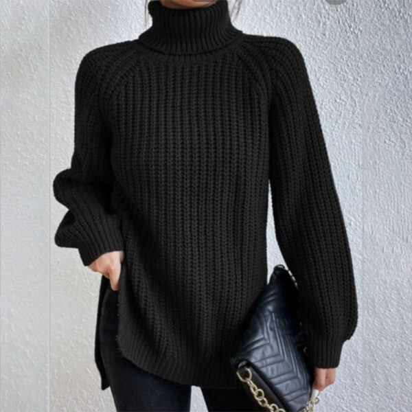 Turtleneck Pullover Sweater With Split Design Fashion Simple Solid Color Long Sleeve Tops Women's Clothing - Image 8