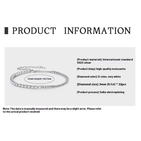 Moissanite Full Diamond High-grade S925 Sterling Silver Bracelet For Women - Image 8