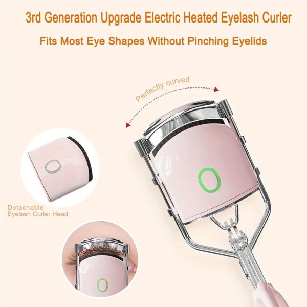 Heated Eyelash Curlers, 3 Heating Modes Electric Eyelash Curler, Rechargeable Portable Eyelash Curler, Quick Natural Curling Eye Lashes Heated Eyelash Curler, Metal Style Design - Image 2