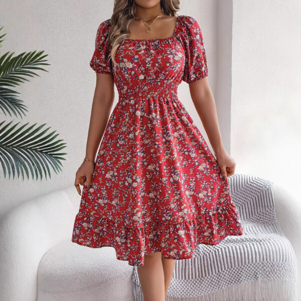 Floral Square Collar Ruffles Dress Women's Clothing - Image 10