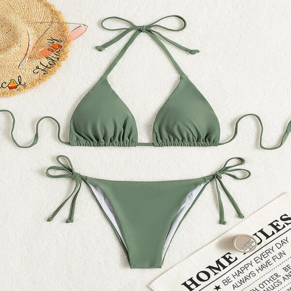 Pure Color Tied Halter Bikini Swimsuit - Image 9