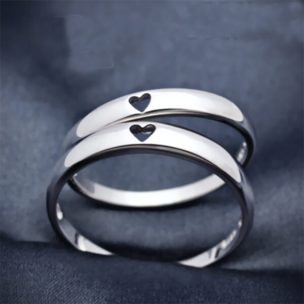 925 Silver Heart Hollow Rings For Men And Women Couples - Image 3