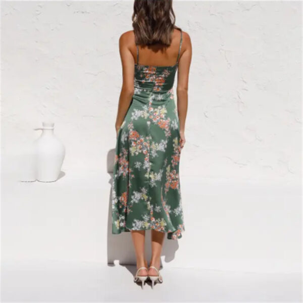 Flower Print Split Suspender Dress With Hollow Bowknot Design Ins Fashion Sleeveless Beach Dresses Summer Women's Clothing - Image 3